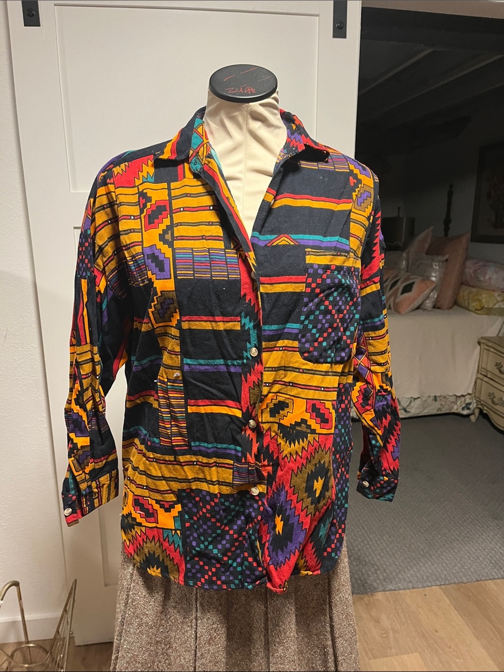 1992 Tribal Print Cotton Flannel Shirt